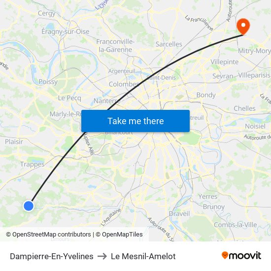 Dampierre-En-Yvelines to Le Mesnil-Amelot map