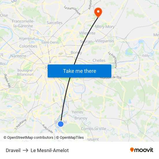 Draveil to Le Mesnil-Amelot map
