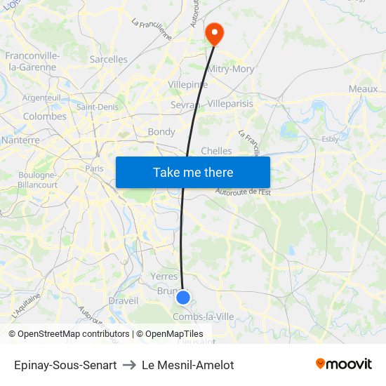 Epinay-Sous-Senart to Le Mesnil-Amelot map