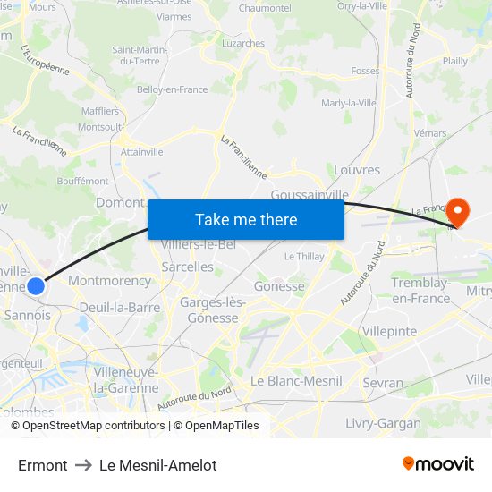 Ermont to Le Mesnil-Amelot map