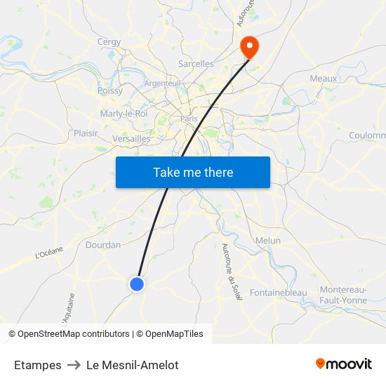 Etampes to Le Mesnil-Amelot map
