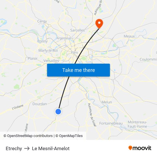 Etrechy to Le Mesnil-Amelot map
