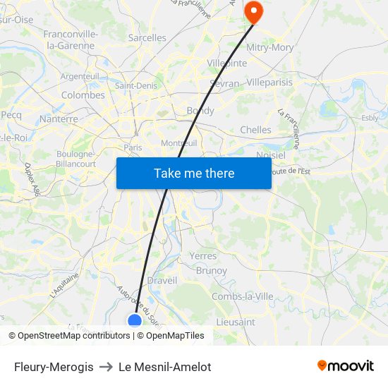 Fleury-Merogis to Le Mesnil-Amelot map