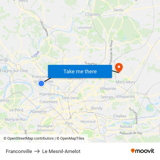 Franconville to Le Mesnil-Amelot map