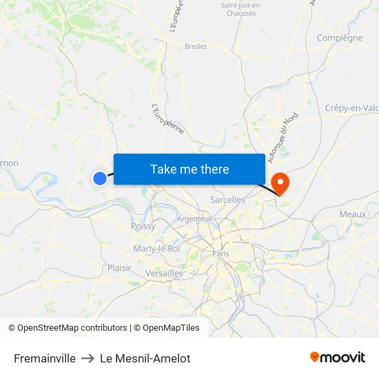 Fremainville to Le Mesnil-Amelot map