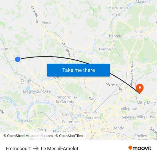 Fremecourt to Le Mesnil-Amelot map