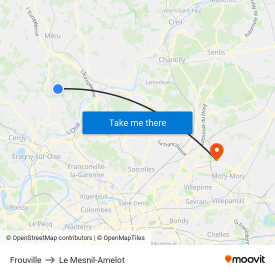 Frouville to Le Mesnil-Amelot map