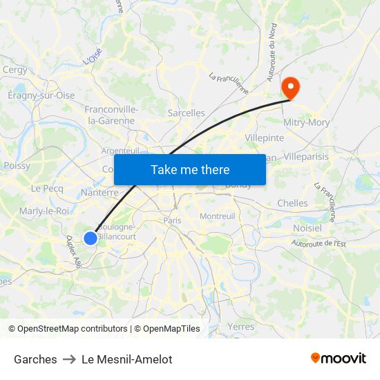 Garches to Le Mesnil-Amelot map