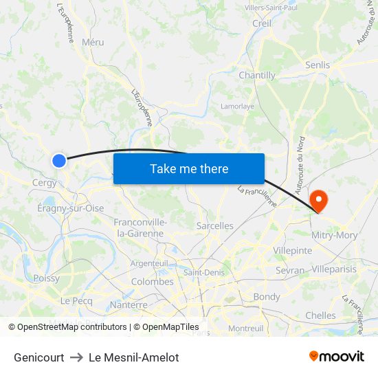 Genicourt to Le Mesnil-Amelot map