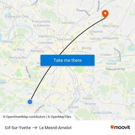 Gif-Sur-Yvette to Le Mesnil-Amelot map