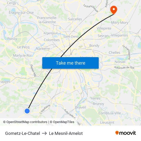 Gometz-Le-Chatel to Le Mesnil-Amelot map