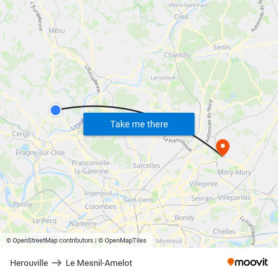 Herouville to Le Mesnil-Amelot map