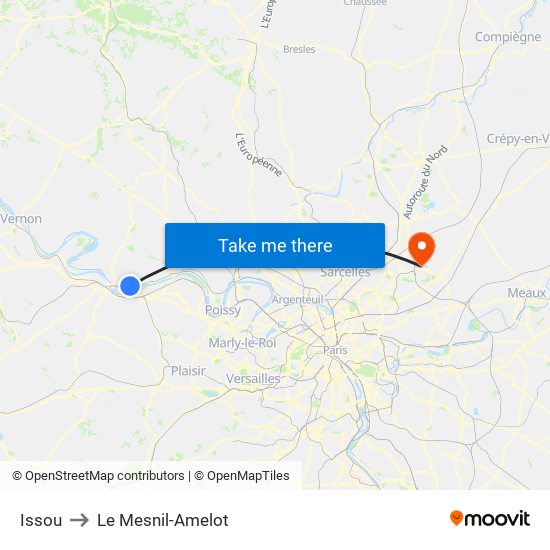 Issou to Le Mesnil-Amelot map