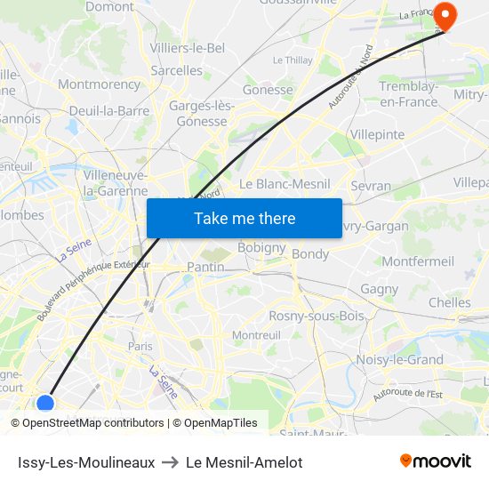 Issy-Les-Moulineaux to Le Mesnil-Amelot map