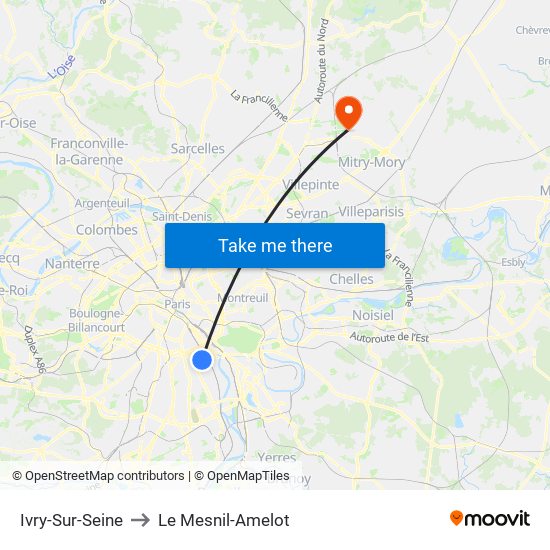 Ivry-Sur-Seine to Le Mesnil-Amelot map