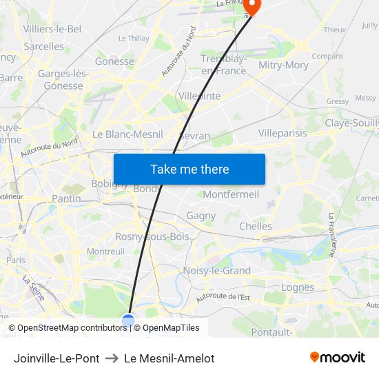 Joinville-Le-Pont to Le Mesnil-Amelot map