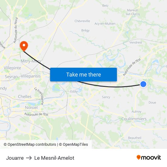Jouarre to Le Mesnil-Amelot map