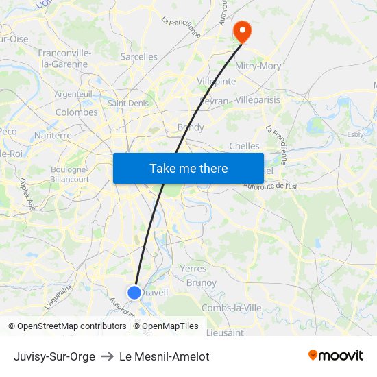 Juvisy-Sur-Orge to Le Mesnil-Amelot map