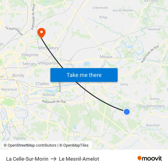 La Celle-Sur-Morin to Le Mesnil-Amelot map