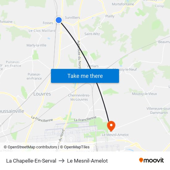 La Chapelle-En-Serval to Le Mesnil-Amelot map
