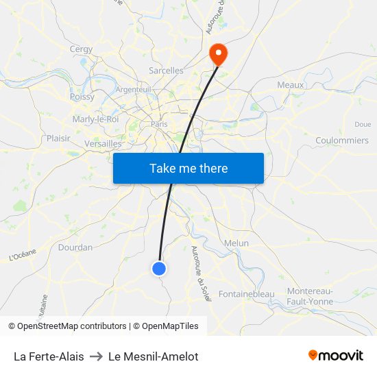 La Ferte-Alais to Le Mesnil-Amelot map