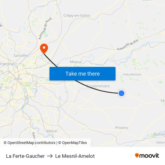 La Ferte-Gaucher to Le Mesnil-Amelot map