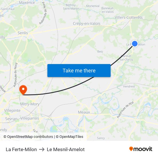 La Ferte-Milon to Le Mesnil-Amelot map