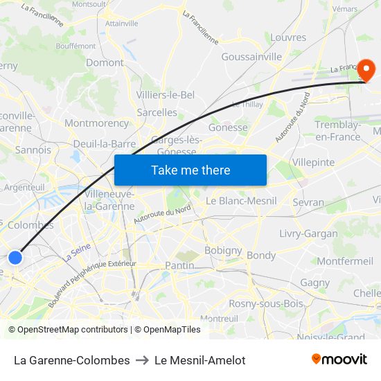 La Garenne-Colombes to Le Mesnil-Amelot map
