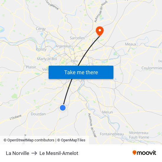 La Norville to Le Mesnil-Amelot map