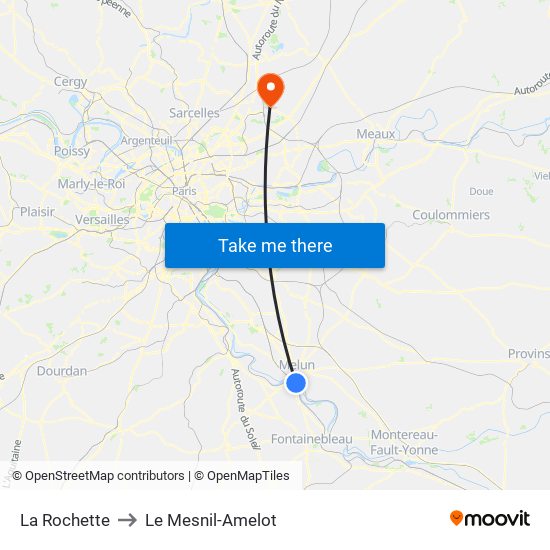 La Rochette to Le Mesnil-Amelot map