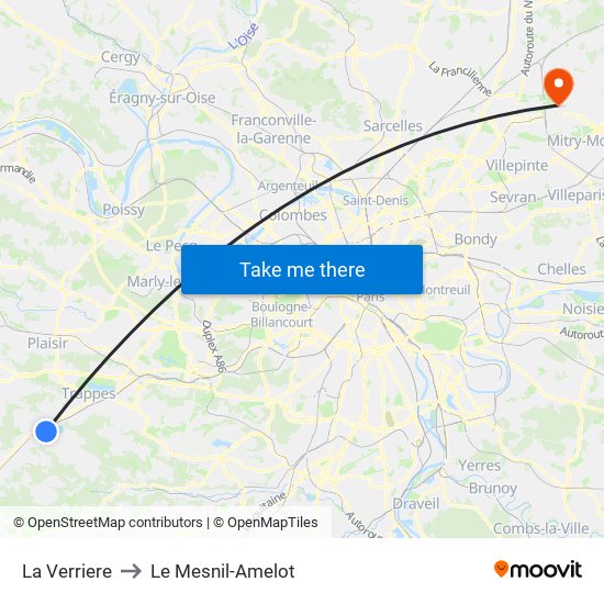 La Verriere to Le Mesnil-Amelot map