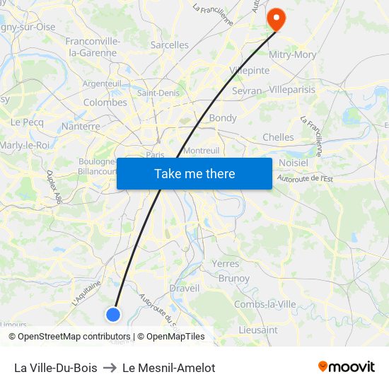 La Ville-Du-Bois to Le Mesnil-Amelot map