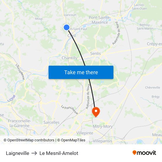Laigneville to Le Mesnil-Amelot map