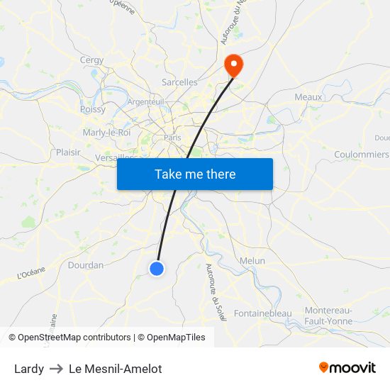 Lardy to Le Mesnil-Amelot map