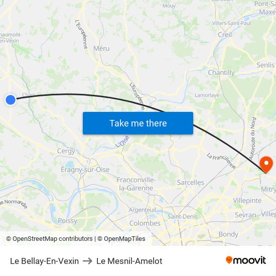 Le Bellay-En-Vexin to Le Mesnil-Amelot map