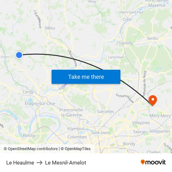 Le Heaulme to Le Mesnil-Amelot map