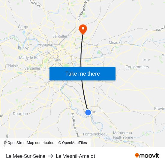Le Mee-Sur-Seine to Le Mesnil-Amelot map
