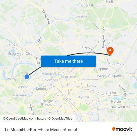Le Mesnil-Le-Roi to Le Mesnil-Amelot map