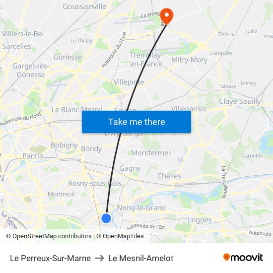 Le Perreux-Sur-Marne to Le Mesnil-Amelot map