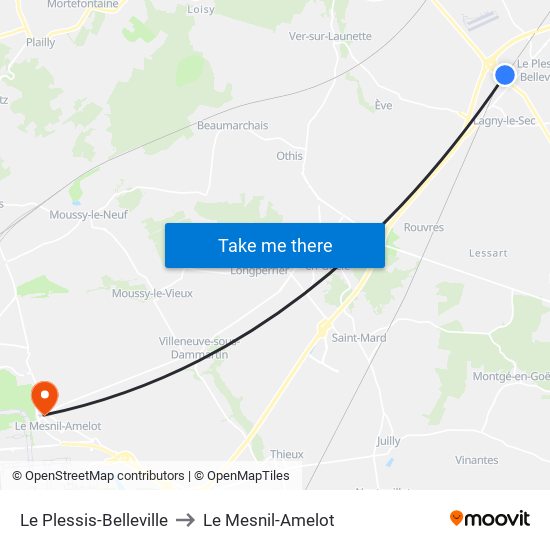 Le Plessis-Belleville to Le Mesnil-Amelot map