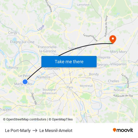 Le Port-Marly to Le Mesnil-Amelot map