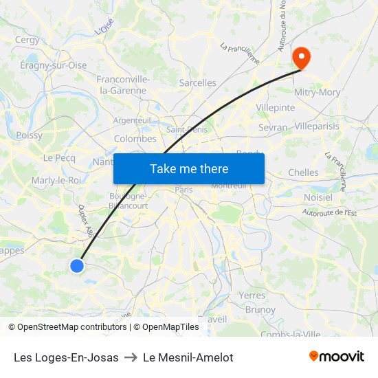 Les Loges-En-Josas to Le Mesnil-Amelot map