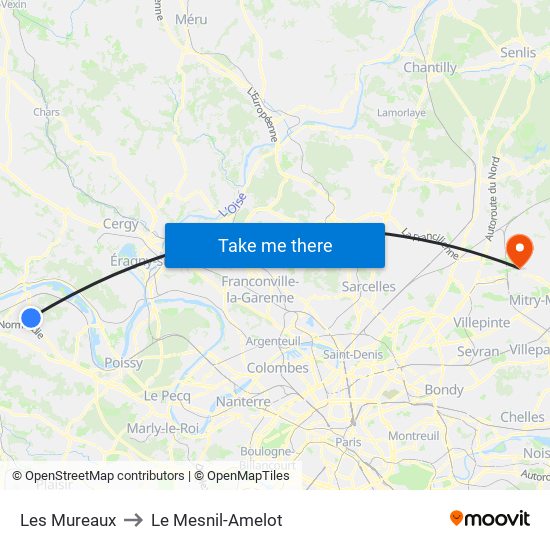 Les Mureaux to Le Mesnil-Amelot map