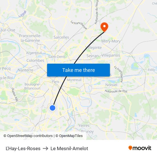 L'Hay-Les-Roses to Le Mesnil-Amelot map