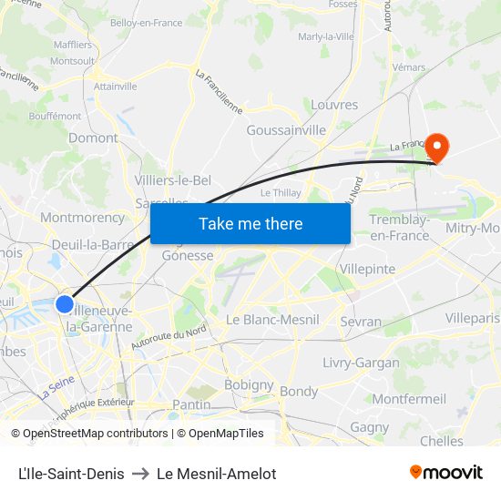 L'Ile-Saint-Denis to Le Mesnil-Amelot map