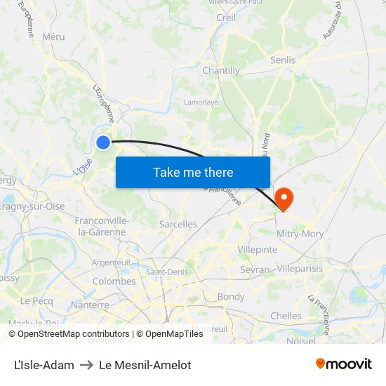 L'Isle-Adam to Le Mesnil-Amelot map