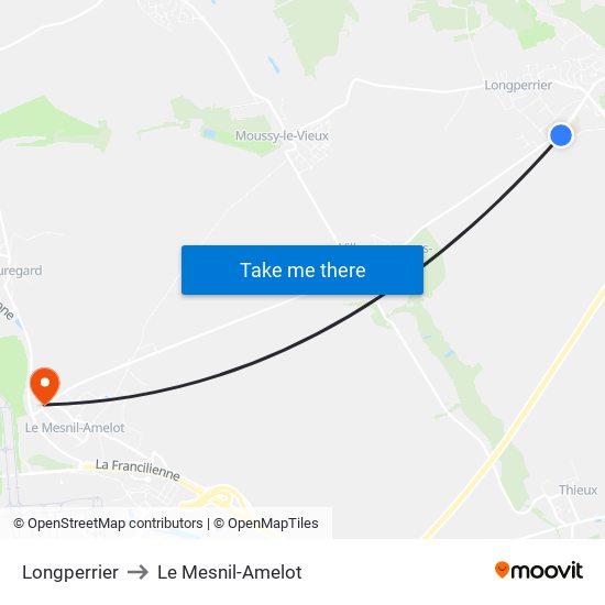 Longperrier to Le Mesnil-Amelot map