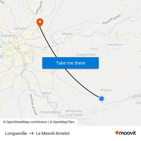 Longueville to Le Mesnil-Amelot map