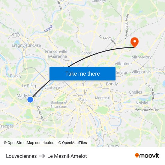 Louveciennes to Le Mesnil-Amelot map