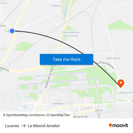 Louvres to Le Mesnil-Amelot map